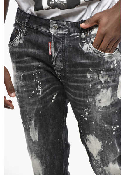 Blugi slim fit DSQUARED2 Stretch Denim Skater Bleached Jeans 16Cm Black & White Barbati (BM 19433171) 3