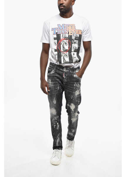 Blugi slim fit DSQUARED2 Stretch Denim Skater Bleached Jeans 16Cm Black & White Barbati (BM 19433171) 4