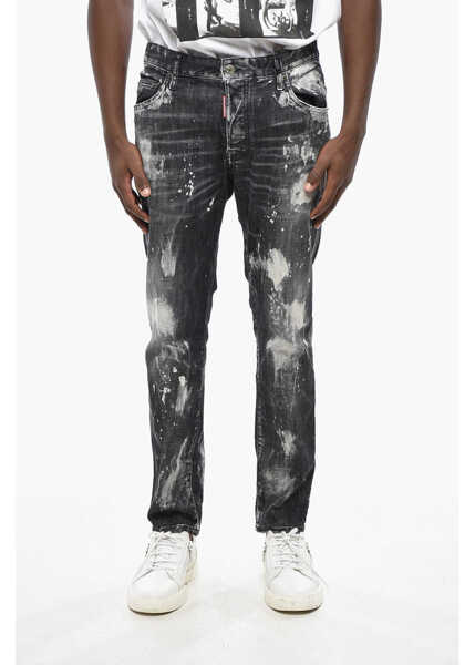 Blugi slim fit DSQUARED2 Stretch Denim Skater Bleached Jeans 16Cm Black & White Barbati (BM 19433171) 1