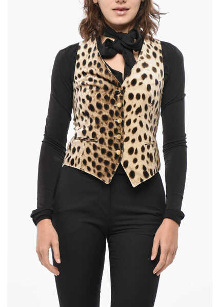 Veste casual Tagliatore Animal Patterned Velour Vest Brown Femei (BM 19433189) 1