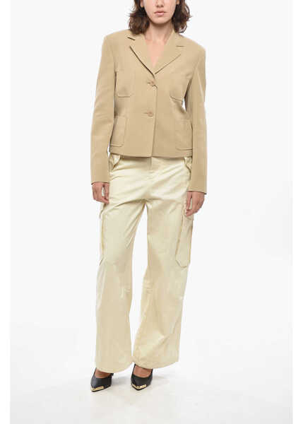 Sacouri Max Mara Studio Slim Fit Cacao Blazer With Patch Pockets Beige Femei (BM 19433204) 4