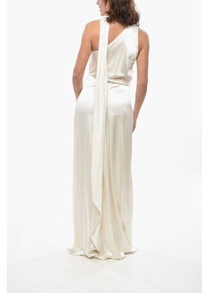 Rochii lungi Max Mara Silk Satin Pamela One-Shoulder Dress With Tie Neck Detail White Femei (BM 19433216) 2