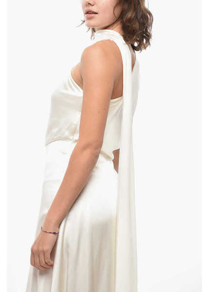 Rochii lungi Max Mara Silk Satin Pamela One-Shoulder Dress With Tie Neck Detail White Femei (BM 19433216) 3