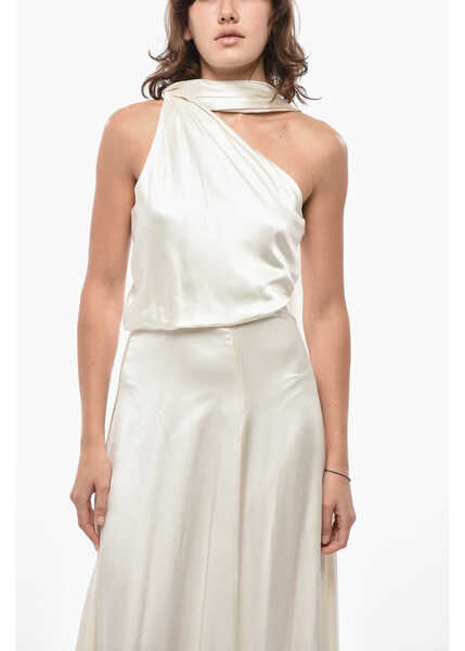 Rochii lungi Max Mara Silk Satin Pamela One-Shoulder Dress With Tie Neck Detail White Femei (BM 19433216) 4