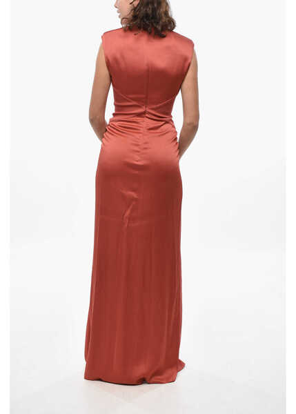 Rochii lungi Max Mara Satin Pilard Dress With Front Knot Red Femei (BM 19433228) 2