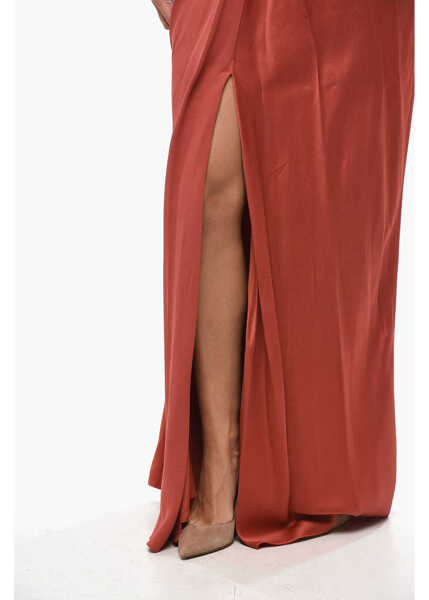 Rochii lungi Max Mara Satin Pilard Dress With Front Knot Red Femei (BM 19433228) 3