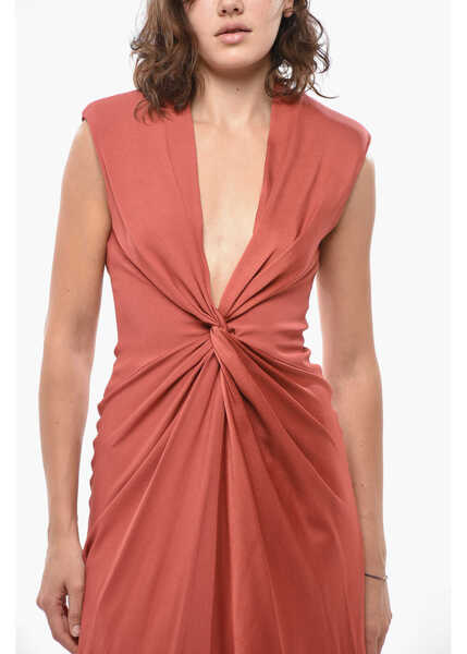 Rochii lungi Max Mara Satin Pilard Dress With Front Knot Red Femei (BM 19433228) 4