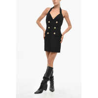 Rochii scurte Halter Neck Dress With Double-Breasted Design Femei