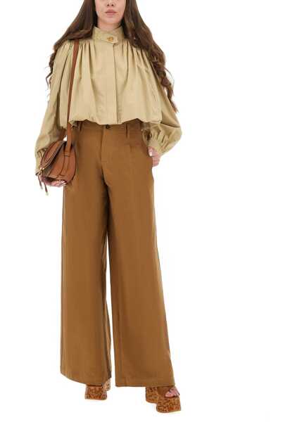 Pantaloni casual Chloe Wide Leg Pants BROWN Femei (BM 19433291) 2