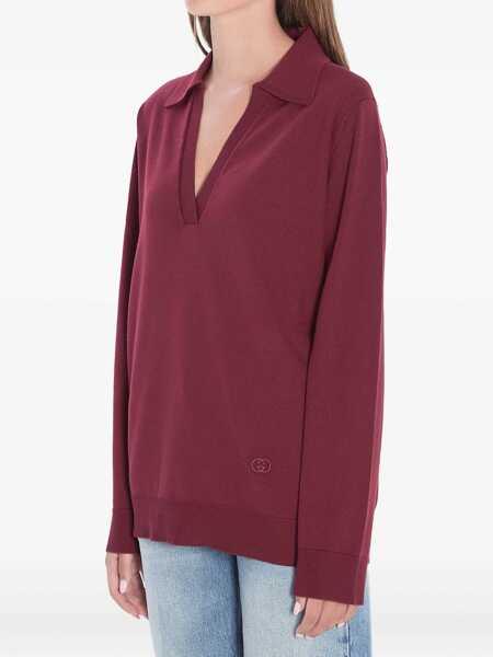 Tricouri Polo Gucci Ultrafine Wool Polo Shirt BORDEAUX Femei (BM 19433540) 4