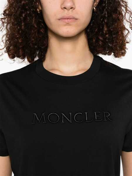 Tricouri Moncler Cotton T-Shirt With Logo BLACK Femei (BM 19433636) 5