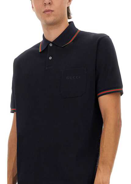 Tricouri Polo Gucci Embroidered Polo Shirt BLUE Barbati (BM 19434347) 4