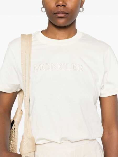 Tricouri Moncler Cotton T-Shirt With Logo BEIGE Femei (BM 19434515) 5