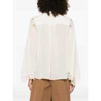 Topuri Chloe Dama - Bluze Chloe Fluid Silk Georgette And Lace Blouse WHITE Femei (BM 19435214) - B-mall.ro