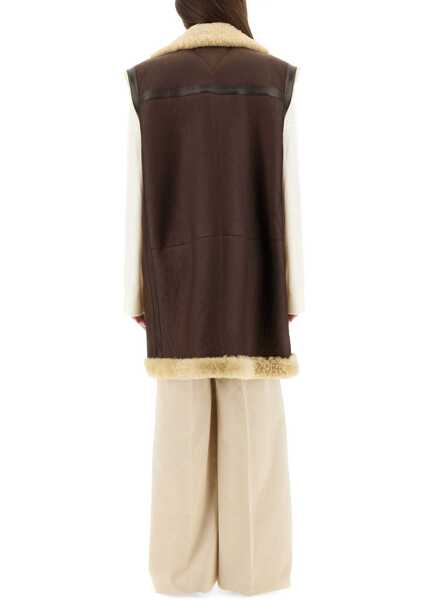 Veste casual Bottega Veneta Leather And Shearling Vest BROWN Femei (BM 19435235) 3