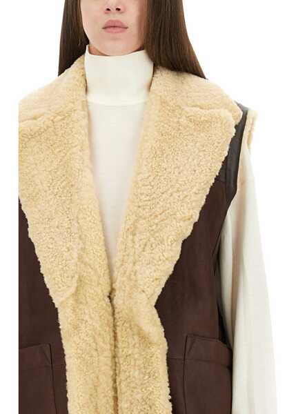 Veste casual Bottega Veneta Leather And Shearling Vest BROWN Femei (BM 19435235) 4