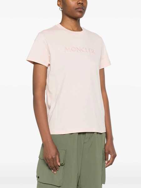 Tricouri Moncler Cotton T-Shirt With Logo PINK Femei (BM 19435589) 3