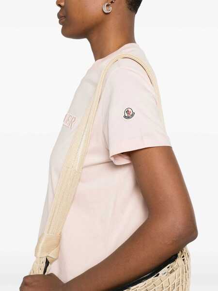Tricouri Moncler Cotton T-Shirt With Logo PINK Femei (BM 19435589) 5