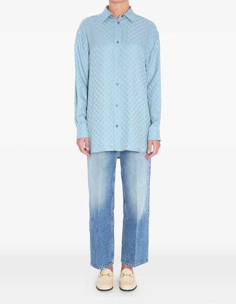 Bluze Gucci Gg Silk Jacquard Oversized Shirt BABY BLUE Femei (BM 19435874) 2