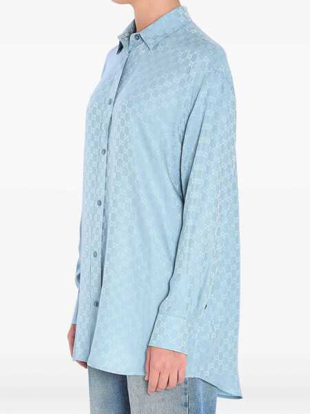 Bluze Gucci Gg Silk Jacquard Oversized Shirt BABY BLUE Femei (BM 19435874) 3