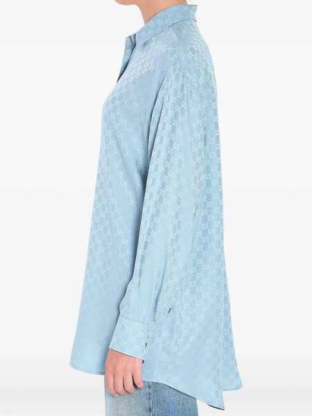 Bluze Gucci Gg Silk Jacquard Oversized Shirt BABY BLUE Femei (BM 19435874) 4