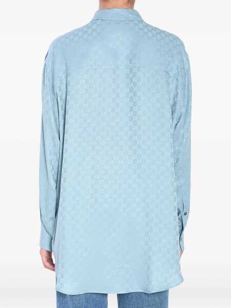 Bluze Gucci Gg Silk Jacquard Oversized Shirt BABY BLUE Femei (BM 19435874) 5
