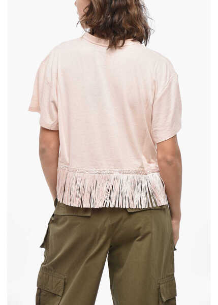 Tricouri ALANUI Cashemere And Cotton Hawaiian Crew-Neck T-Shirt With Fringes Pink Femei (BM 19436324) 2