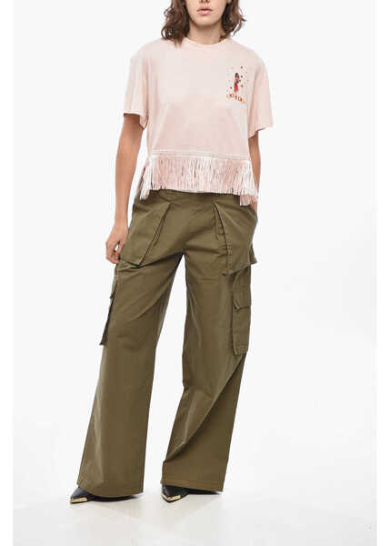 Tricouri ALANUI Cashemere And Cotton Hawaiian Crew-Neck T-Shirt With Fringes Pink Femei (BM 19436324) 4