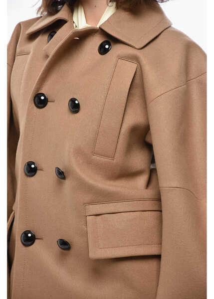 Paltoane Sacai Double-Breasted Wool Coat With Maxi Sleeves Beige Femei (BM 19436327) 3