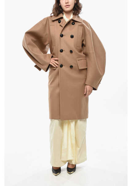 Paltoane Sacai Double-Breasted Wool Coat With Maxi Sleeves Beige Femei (BM 19436327) 4