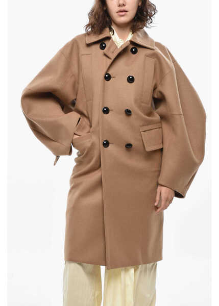 Paltoane Sacai Double-Breasted Wool Coat With Maxi Sleeves Beige Femei (BM 19436327) 1