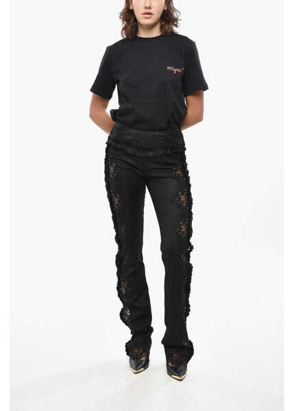 Pantaloni office DSQUARED2 Satin Pants With Lace Inserts And Ruffled Details Black Femei (BM 19436333) 4