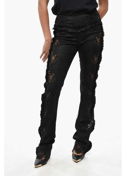 Pantaloni office DSQUARED2 Satin Pants With Lace Inserts And Ruffled Details Black Femei (BM 19436333) 1