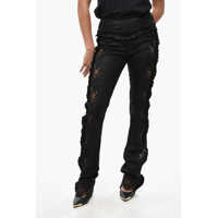 Pantaloni office Satin Pants With Lace Inserts And Ruffled Details Femei