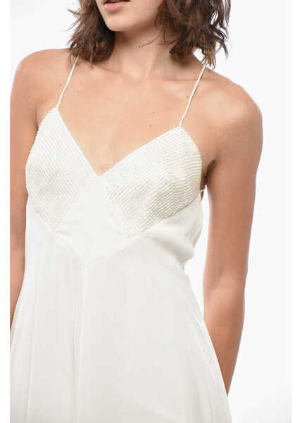 Rochii lungi Max Mara Silk Maxi Dress Calmi With Embroidered Bodice White Femei (BM 19436342) 3