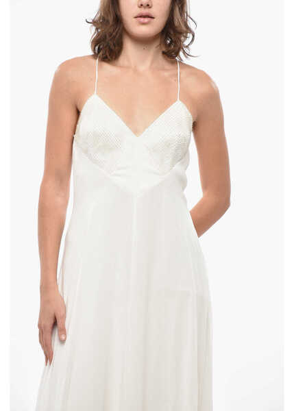 Rochii lungi Max Mara Silk Maxi Dress Calmi With Embroidered Bodice White Femei (BM 19436342) 4