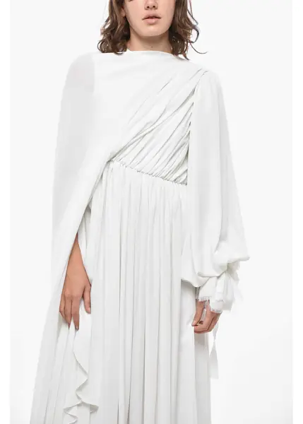 Rochii lungi Balenciaga Draped Asymmetric Dress With Balloon Sleeve White Femei (BM 19436348) 4