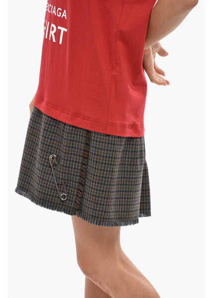 Rochii scurte Balenciaga Checked Accordion Skirt Keep Calm Tee Dress Red Femei (BM 19436351) 2