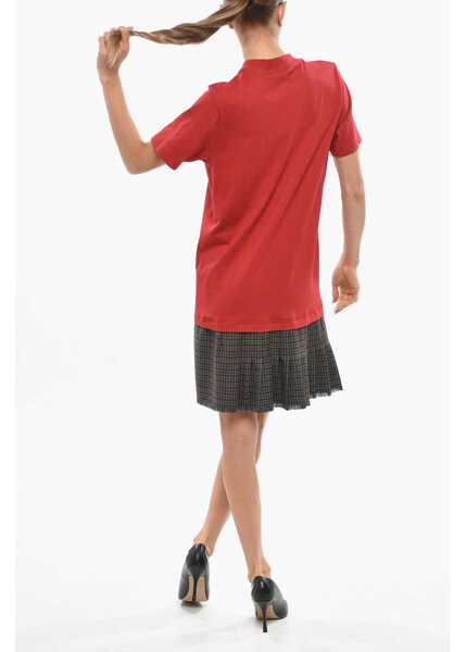 Rochii scurte Balenciaga Checked Accordion Skirt Keep Calm Tee Dress Red Femei (BM 19436351) 3