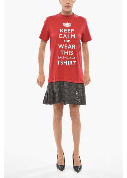 Rochii scurte Balenciaga Checked Accordion Skirt Keep Calm Tee Dress Red Femei (BM 19436351) 1
