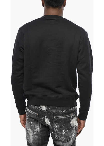Bluze de trening DSQUARED2 Fleeced Cotton Cool Fit Crew-Neck Sweatshirt With Frontal Pr Black Barbati (BM 19436369) 2
