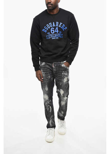 Bluze de trening DSQUARED2 Fleeced Cotton Cool Fit Crew-Neck Sweatshirt With Frontal Pr Black Barbati (BM 19436369) 4