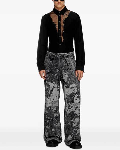 Camasi casual Diesel Cotton S-Sun-Plain Casual Shirt With Sheer Details Black Femei (BM 19436378) 2