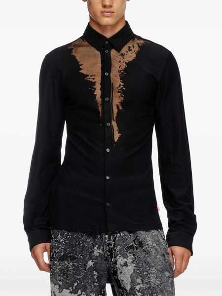 Camasi casual Diesel Cotton S-Sun-Plain Casual Shirt With Sheer Details Black Femei (BM 19436378) 3
