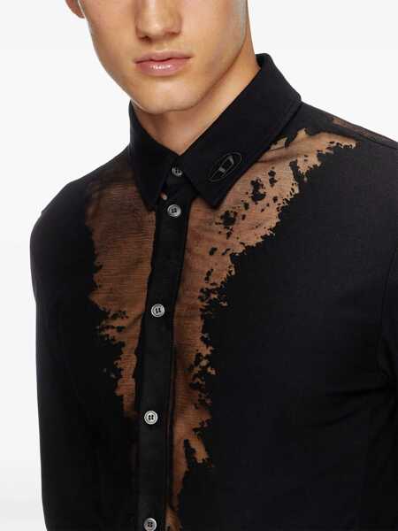 Camasi casual Diesel Cotton S-Sun-Plain Casual Shirt With Sheer Details Black Femei (BM 19436378) 5