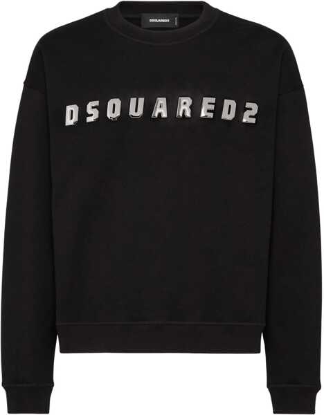 Bluze de trening DSQUARED2 Fleeced Cotton Relax Fit Crew-Neck Sweatshirt With Embossed Black Barbati (BM 19436384) 1