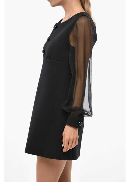 Rochii scurte Cline Virgin Wool Sheath Dress With Sheer Sleeves Black Femei (BM 19436399) 2