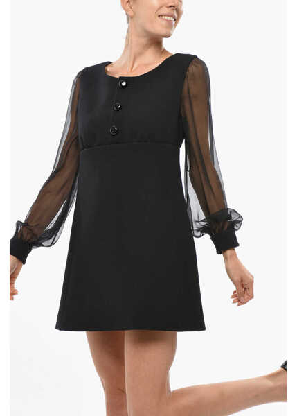 Rochii scurte Cline Virgin Wool Sheath Dress With Sheer Sleeves Black Femei (BM 19436399) 4