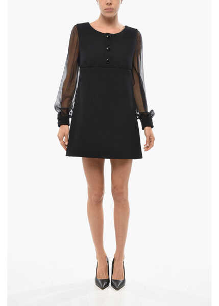 Rochii scurte Cline Virgin Wool Sheath Dress With Sheer Sleeves Black Femei (BM 19436399) 1