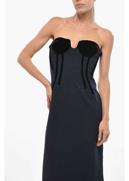 Rochii lungi Max Mara Sportmax Velour Detailed Anemone Midi Sheath Dress Blue Femei (BM 19436405) 4